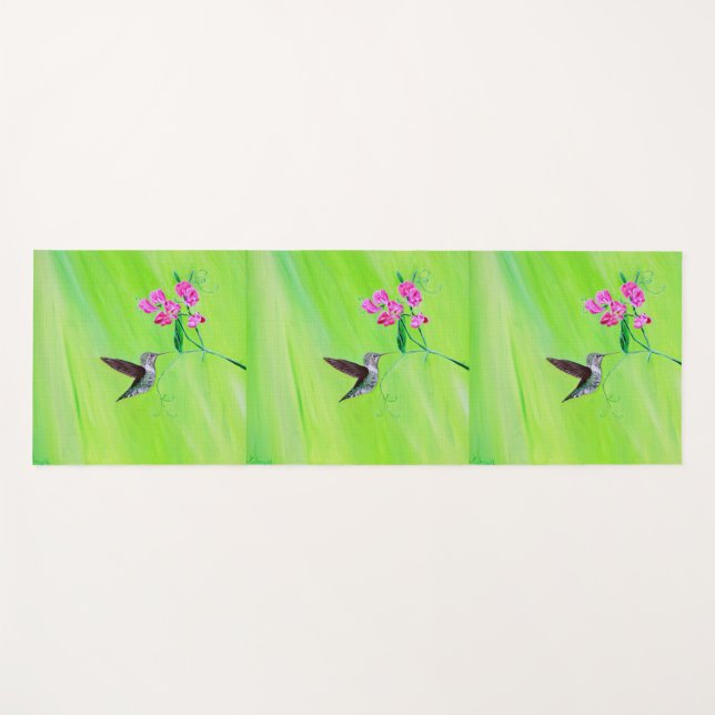 Hummingbird and Sweet Peas Painting Yoga Mat (Front (Horizontal))