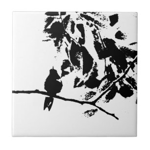 Hummingbird and Tree Branches Silhouette Tile