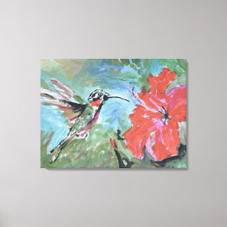 Hummingbird and Tropical Flower Canvas Print