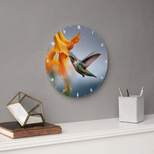 Hummingbird And Trumpet Flower Naturalism Large Clock