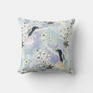 Hummingbird and white flowers cushion