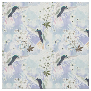 Hummingbird and white flowers fabric
