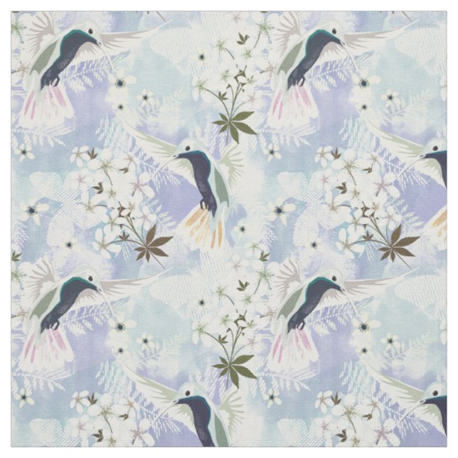 Hummingbird and white flowers fabric (Swatch)