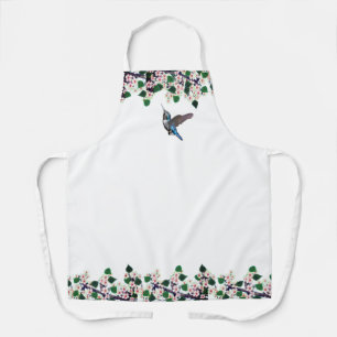 Hummingbird and white flowers on white apron