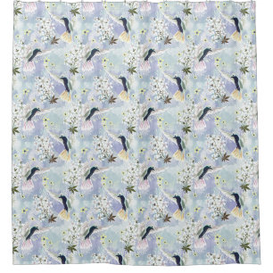 Hummingbird and white flowers shower curtain