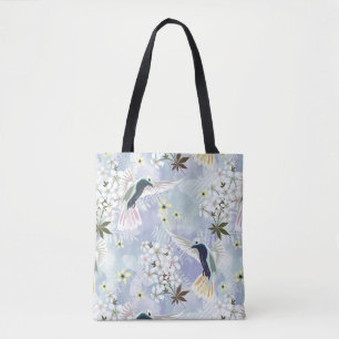 Hummingbird and white flowers tote bag