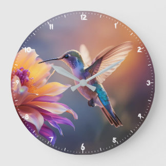 Hummingbird And Wild Flower Glasswork Large Clock