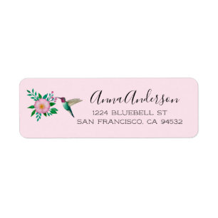 Hummingbird and Wild Rose Return Address Label
