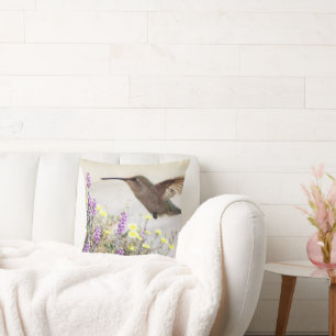 Hummingbird and Wildflowers Digital Art  Accent Pi Cushion