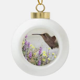 Hummingbird and Wildflowers Digital Art  Ceramic Ball Christmas Ornament