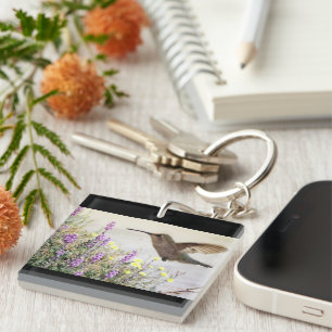 Hummingbird and Wildflowers Digital Art Key Ring