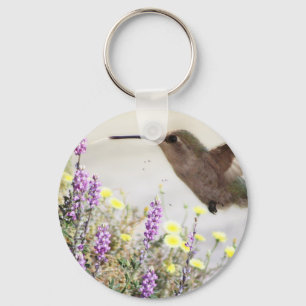 Hummingbird and Wildflowers Digital Art Key Ring