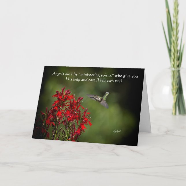 Hummingbird Angels Greeting Card with Bible Verse (Front)