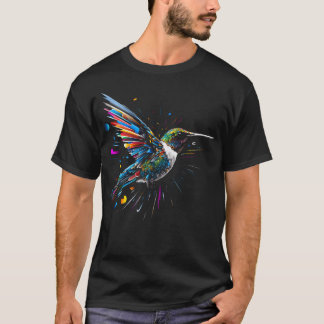 Hummingbird Art Colourful Animal Polygon Bird T-Shirt