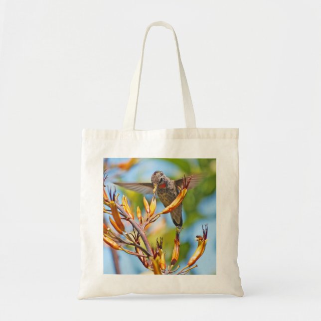 Hummingbird at Flax Flower Tote Bag (Front)