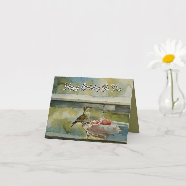 Hummingbird at the Window Folded Greeting Card (Small Plant)