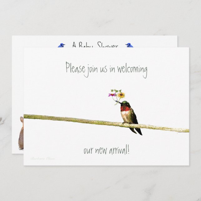 Hummingbird Baby Shower Invitation: gender neutral Invitation (Front/Back)