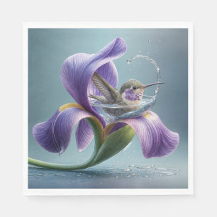Hummingbird Bathing In An Iris Blossom Napkin