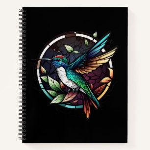 Hummingbird Bird Animal Portrait Stained Glass Art Notebook