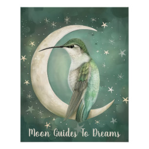 Hummingbird bird baby sleeping on Moon Poster