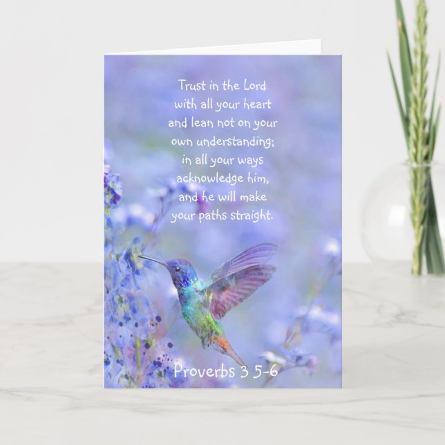 Hummingbird Bird Blue Garden Floral BibleScripture Card (Front)