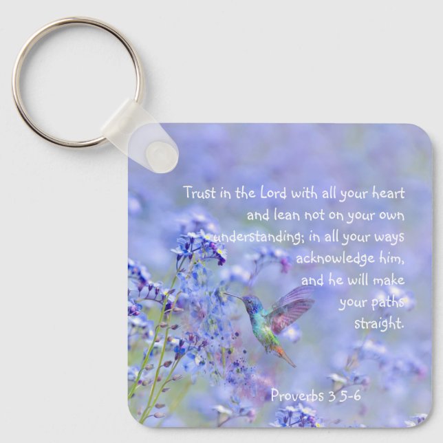 Hummingbird Bird Blue Garden Floral BibleScripture Key Ring (Front)