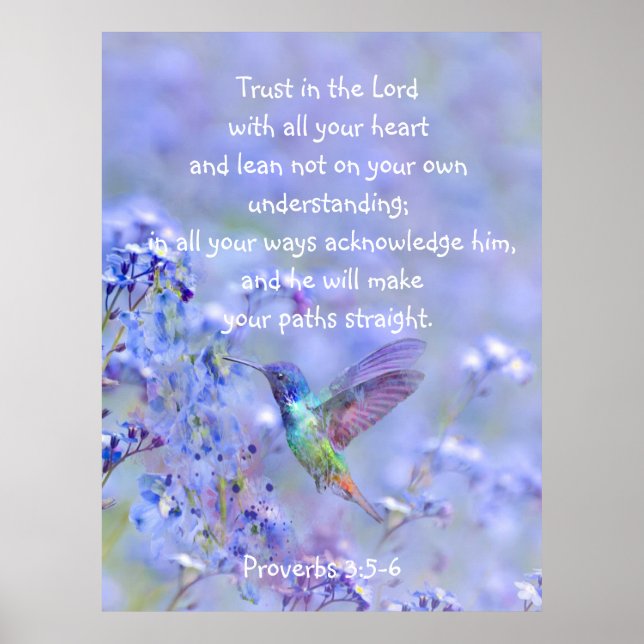 Hummingbird Bird Blue Garden Floral BibleScripture Poster (Front)