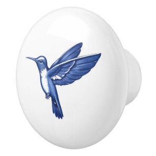 Hummingbird Bird Delft Blue and White Ceramic Knob