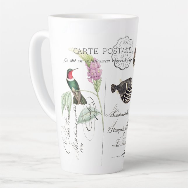 Hummingbird Bird Flower French Ephemera Latte Mug (Left Angle)