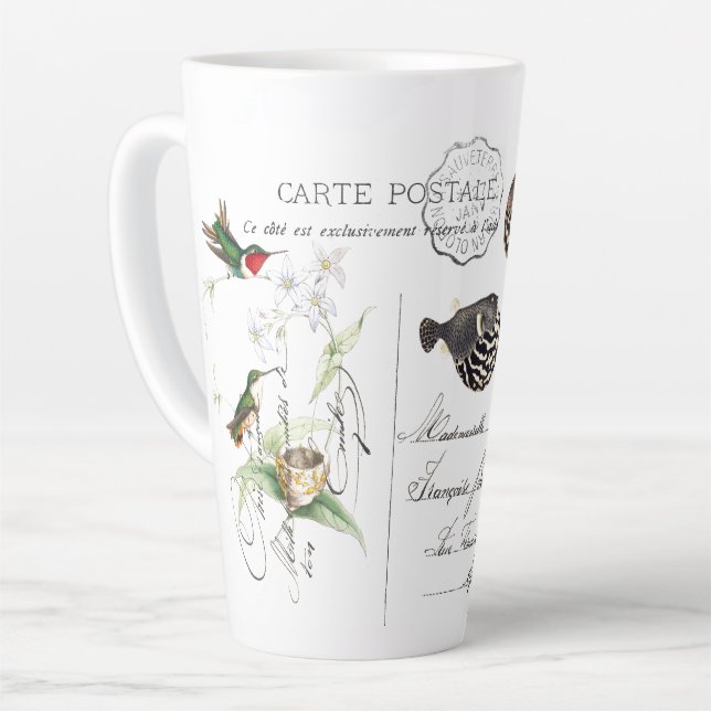 Hummingbird Bird Flower French Ephemera Latte Mug (Left Angle)