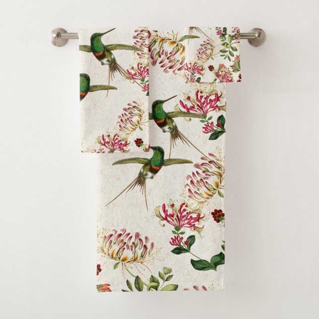 Hummingbird Bird Honeysuckle Flower Bath Towel Set (Insitu)