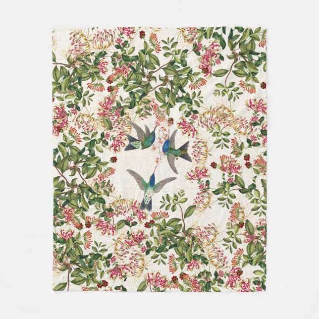 Hummingbird Bird Honeysuckle Flower Fleece Blanket (Front)