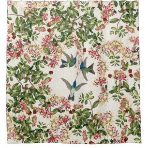 Hummingbird Bird Honeysuckle Flower Shower Curtain