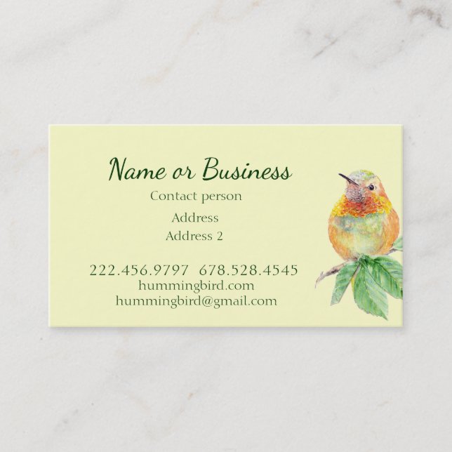 Hummingbird, Bird, Nature, Wildlife, Business Card (Front)