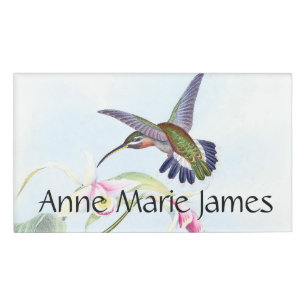 Hummingbird Bird Orchid Flowers Name Tag