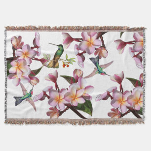 Hummingbird Bird Wildlife Plumeria Floral Throw Blanket