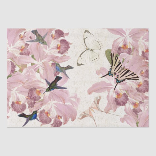 Hummingbird Birds Butterflies Floral Tissue Paper (Front)