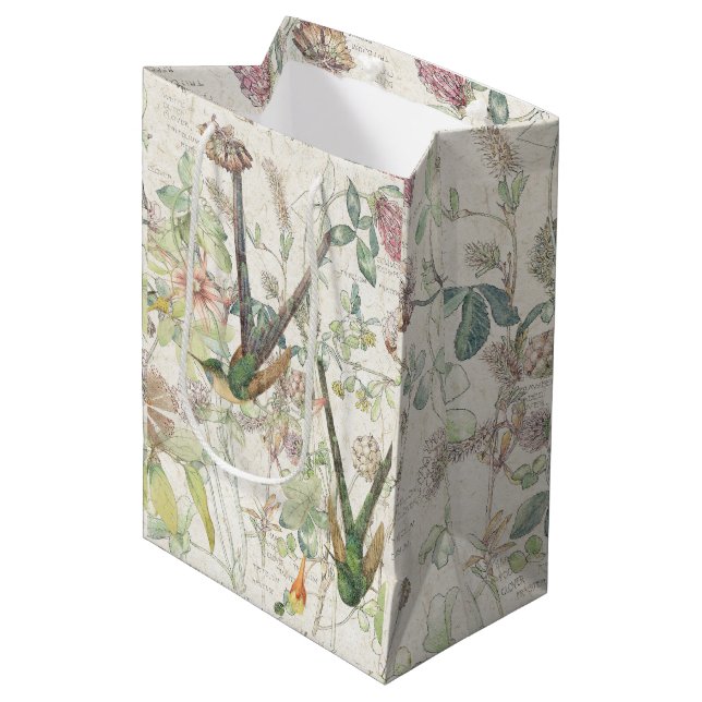 Hummingbird Birds Clover Wildflower Collage Medium Gift Bag (Front Angled)