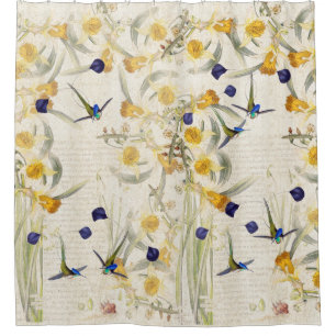 Hummingbird Birds Daffodil Flowers Shower Curtain