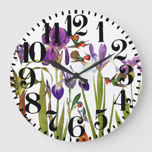 Hummingbird Birds Flowers Big Number Wall Clock (Front)