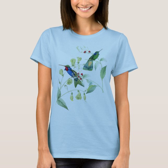 Hummingbird Birds Flowers Wildlife Animals Floral T-Shirt (Front)