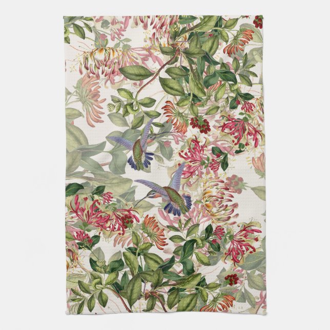 Hummingbird Birds Honeysuckle Floral Flower Towels (Vertical)