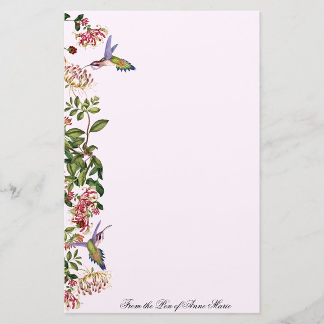 Hummingbird Birds Honeysuckle Flowers Floral Stationery (Front)