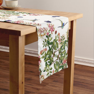 Hummingbird Birds Honeysuckle Flowers Table Runner