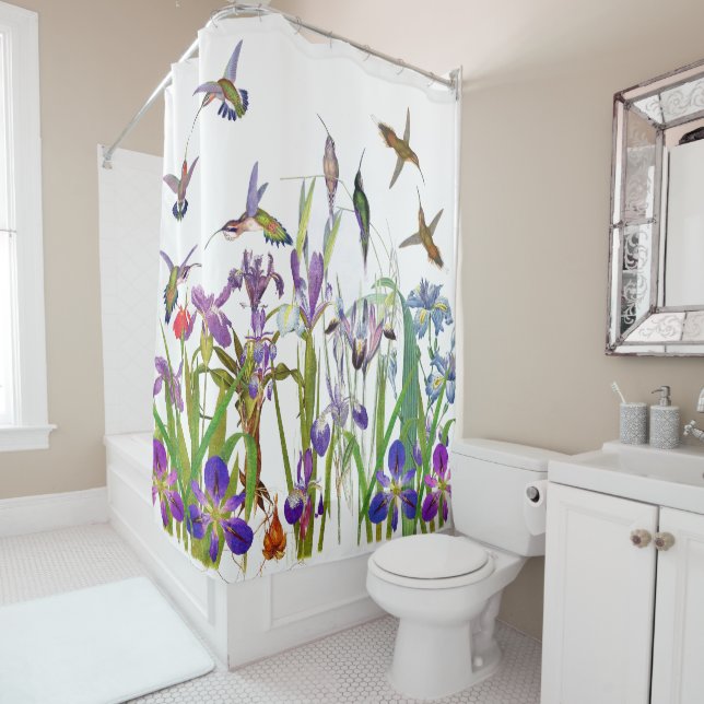 Hummingbird Birds & Iris Flowers Floral Curtain (In Situ)