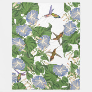 Hummingbird Birds & Morning Glory Flowers Floral Fleece Blanket