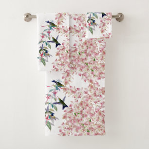 Hummingbird Birds Orchid Flowers Bath Towel Set