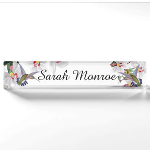 Hummingbird Birds Orchid Flowers Floral Nameplate