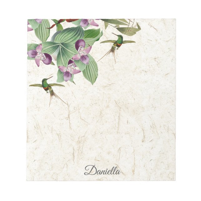 Hummingbird Birds Orchid Flowers Notepad (Front)