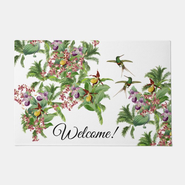 Hummingbird Birds Orchid Flowers Welcome Doormat (Front)